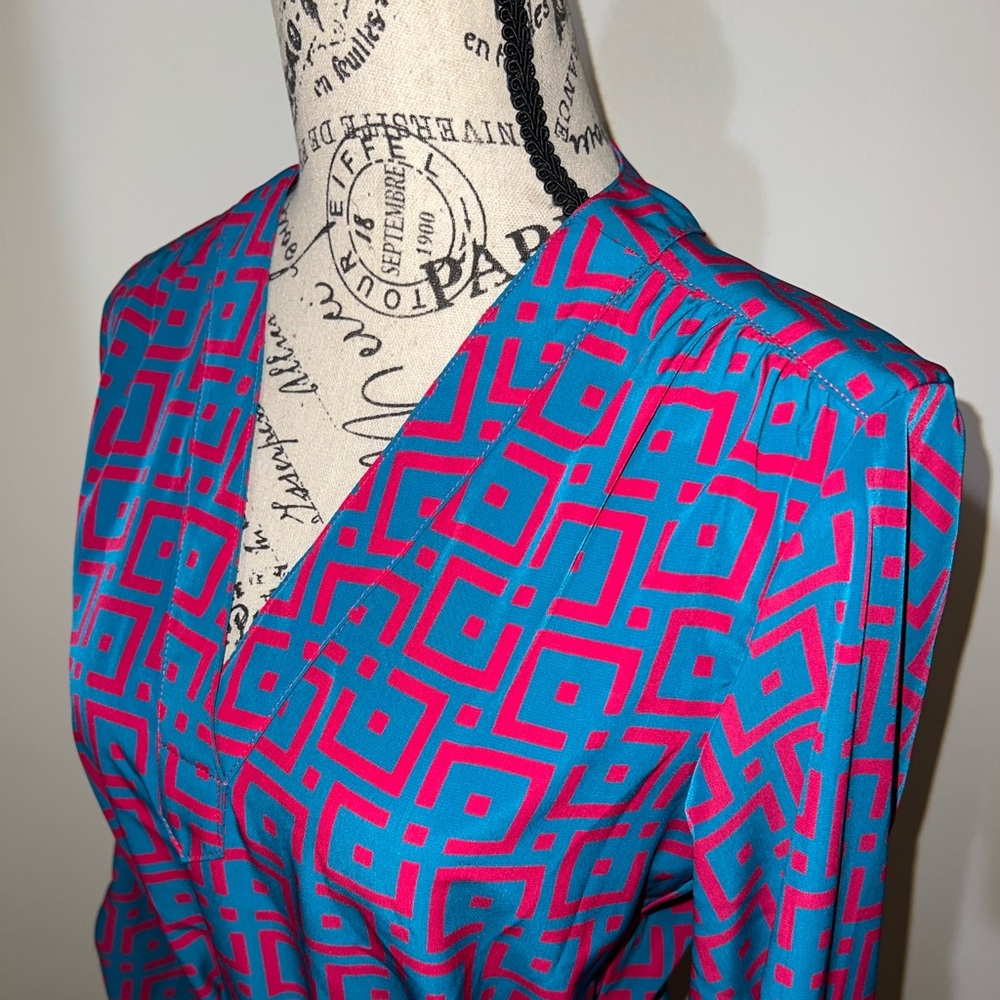 Britt Ryan 100% Silk Geometric Belt Wrap Dress/3/4 Sleeve/NWT/Size XS - Picture 4 of 12